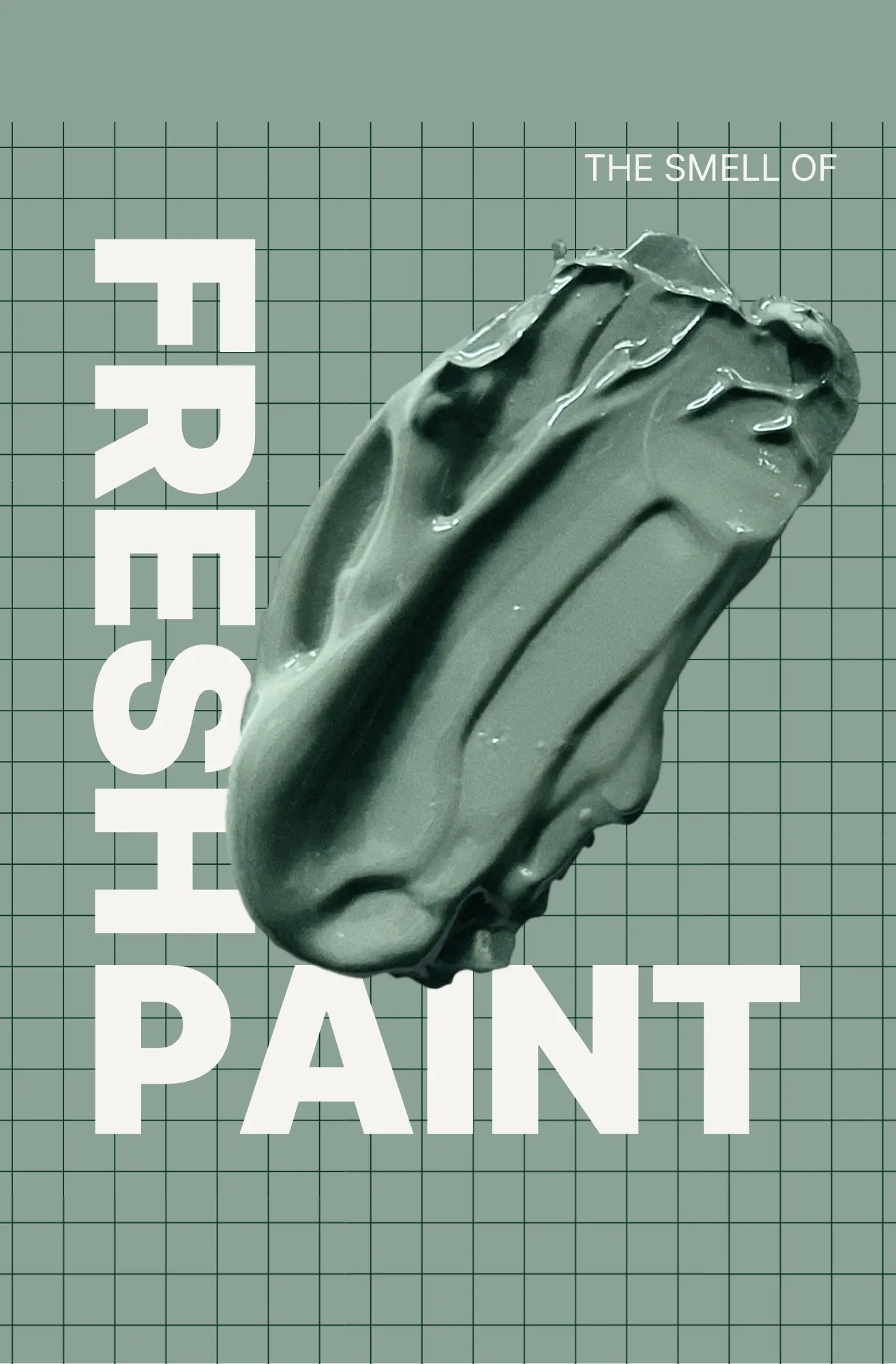Journal cover: “The smell of fresh paint” in large letters beside a thick stroke of sage-green paint on a grid.